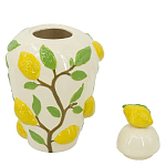 Ваза с крышкой кремового цвета и объемным рисунком лимонов и листьев Lemon Delight варинант исполнения - 2 | Loft Concept в Санкт-петербурге