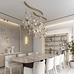 Подвесной светильник с золотистой вертикальной трубкой и декоративными прозрачными листьями из стекла Sylva  варинант исполнения - 7 | Loft Concept в Санкт-петербурге