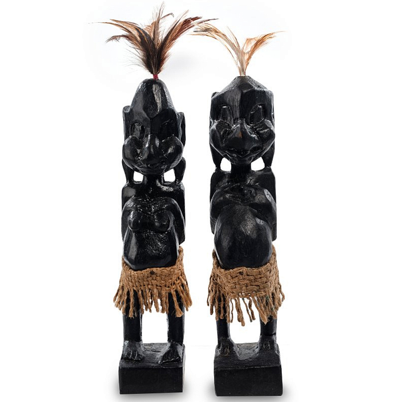 Комплект из 2-х деревянных статуэток Asmat Statuettes Black Черный Коричневый в Санкт-петербурге | Loft Concept 