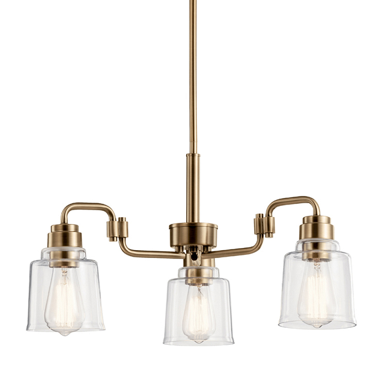Люстра цвета латунь с 3-мя прозрачными стеклянными плафонами Kichler Латунь Прозрачное Стекло в Санкт-петербурге | Loft Concept 