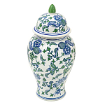 Ваза с крышкой и зелено-голубым рисунком на белом фоне 51 см Blue & White Ornament варинант исполнения - 1 | Loft Concept в Санкт-петербурге