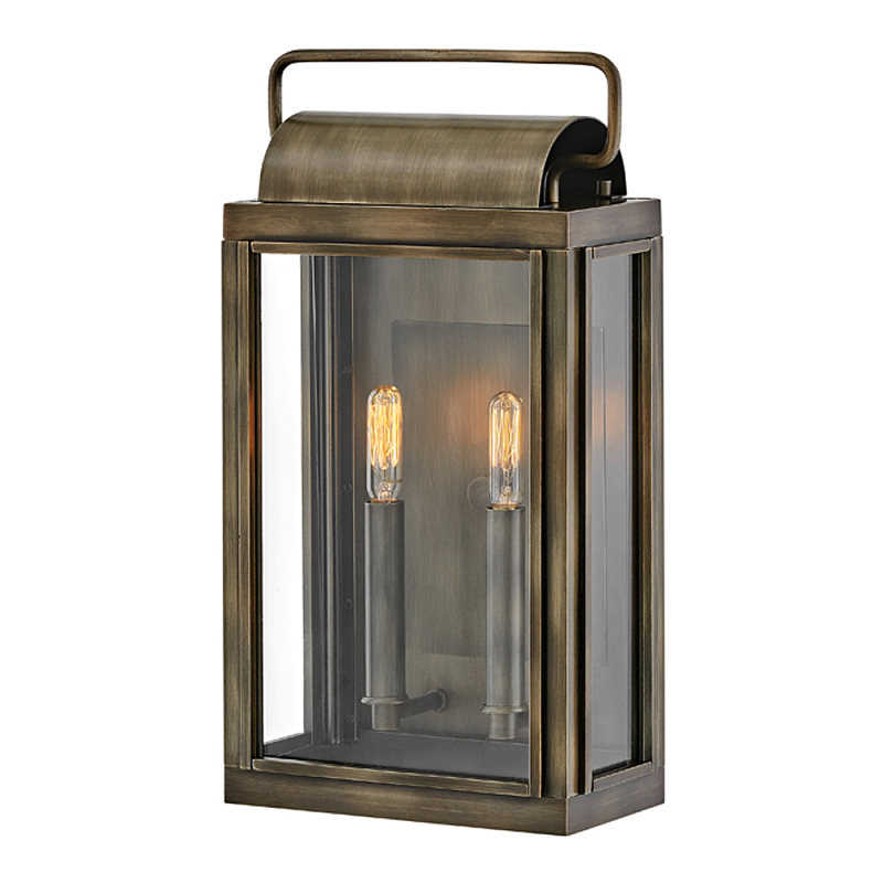 Настенный фонарь прямоугольной формы цвета состаренная латунь с двумя лампами Hinkley Бронза Прозрачное Стекло в Санкт-петербурге | Loft Concept 