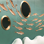 Обои с вышивкой ручной работы Deco Fish Original colourway варинант исполнения - 3 | Loft Concept в Санкт-петербурге