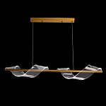 Люстра линейная золотистого цвета с двумя прозрачными волнистыми элементами Wave Line варинант исполнения - 3 | Loft Concept в Санкт-петербурге