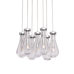 Люстра с 7-ю прозрачными плафонами из стекла в форме капли на круглом потолочном основании цвета хром Lucid Rain  варинант исполнения - 1 | Loft Concept в Санкт-петербурге