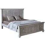 Двуспальная кровать из массива манго с резьбой Vega Grey Mango Bed варинант исполнения - 2 | Loft Concept в Санкт-петербурге