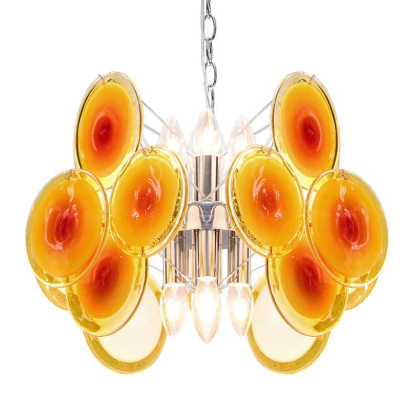 Люстра из оранжевых стеклянных дисков OrangeGlowing Reflectors Оранжевое Стекло  Хром в Санкт-петербурге | Loft Concept 
