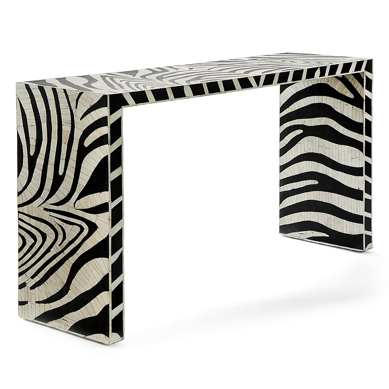 Консоль Дизайнерская Kenya Console ZEBRA Bone Inlay black ivory ( слоновая кость ) Черный в Санкт-петербурге | Loft Concept 