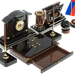 Настольный письменный набор с часами из природного камня обсидиана Peace Contract варинант исполнения - 4 | Loft Concept в Санкт-петербурге