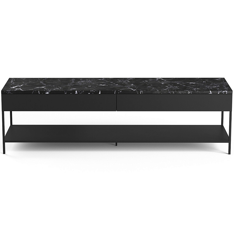 ТВ-тумба с мраморной столешницей Vayo Marble TV Stand Черный Черный Мрамор Nero в Санкт-петербурге | Loft Concept 