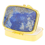Таблетница карманная прямоугольная с 2-мя отделениями с зеркалом и накладкой из натурального камня Лазурит Gold Stone Pillboxes варинант исполнения - 2 | Loft Concept в Санкт-петербурге