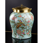 Ваза округлой формы из фарфора с рисунком и бронзовой крышкой Turquoise Blooming Garden варинант исполнения - 1 | Loft Concept в Санкт-петербурге