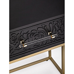 Приставной столик с резным узором на выдвижном ящике Black Table Carved Pattern варинант исполнения - 2 | Loft Concept в Санкт-петербурге