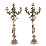 Подсвечники из бронзы на 10 свечей на подставке из камня креноид Stone Candlestick варинант исполнения - 1 | Loft Concept в Санкт-петербурге