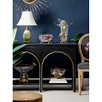 Ваза стеклянная прозрачная с бронзовым основанием в виде ветвей и фарфоровыми птичками Eden Garden варинант исполнения - 6 | Loft Concept в Санкт-петербурге