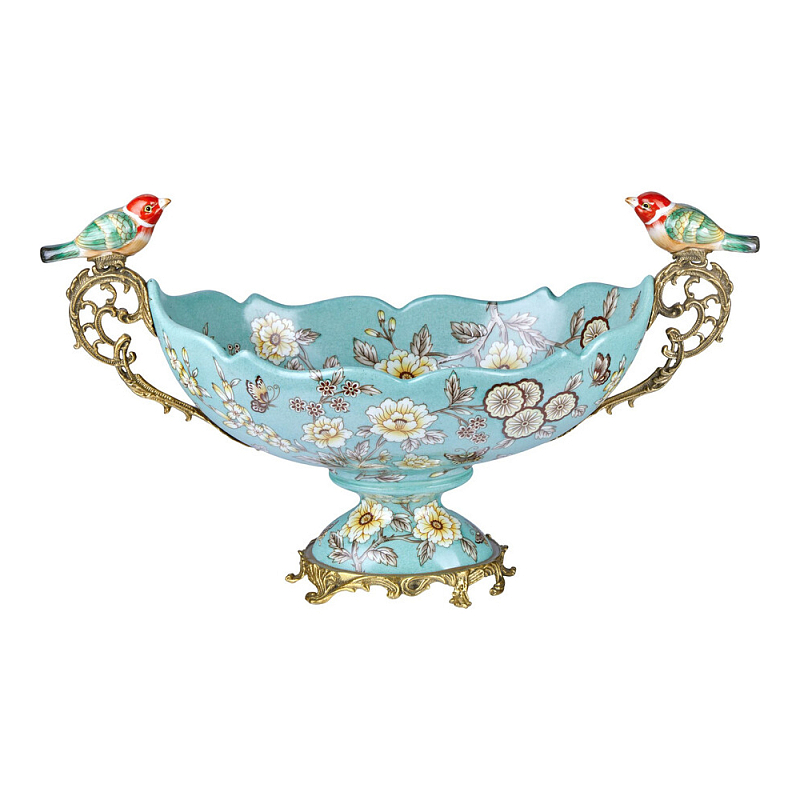 Чаша фарфоровая с птичками Bird of Paradise Bowl Бронза Мульти Голубой в Санкт-петербурге | Loft Concept 