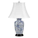 Настольная лампа с фарфоровым основанием с декоративным орнаментом и белым абажуром на темной круглой подставке Elstead Lighting варинант исполнения - 1 | Loft Concept в Санкт-петербурге