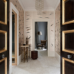 Обои ручная роспись Fishes Blue Pearl on Tarnished Silver gilded silk with pearlescent antiquing варинант исполнения - 2 | Loft Concept в Санкт-петербурге