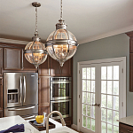 Подвесной светильник с прозрачным стеклянным плафоном в форме шара цвета никеля в индустриальном стиле на цепи 3 лампы Feiss варинант исполнения - 3 | Loft Concept в Санкт-петербурге