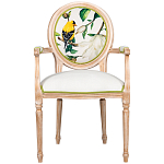 Стул с подлокотниками золотистый из бука с изображением птиц и цветов Blooming Birds 2 варинант исполнения - 1 | Loft Concept в Санкт-петербурге