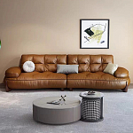 Диван кожаный с каркасом из массива дерева Medieval Furniture варинант исполнения - 1 | Loft Concept в Санкт-петербурге