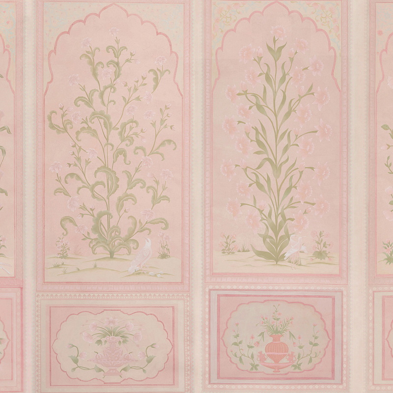 Обои ручная роспись Jharokha Arches Original colourway on pink painted Xuan paper  в Санкт-петербурге | Loft Concept 