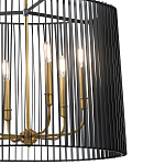 Люстра цвета латунь с 6-ю лампами свечами внутри цилиндрического абажура из черных металлических реек Kichler варинант исполнения - 3 | Loft Concept в Санкт-петербурге