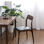 Стул деревянный с мягким сиденьем из черной натуральной кожи Moon Walnut Furniture варинант исполнения - 2 | Loft Concept в Санкт-петербурге