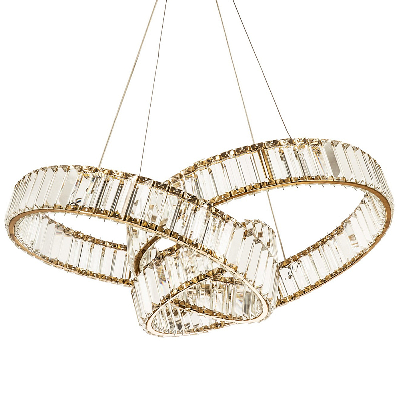 Подвесная люстра в виде изогнутых колец с хрустальным декором Ring Horizontal Oculus Gold Light Chandelier Золотой Прозрачный в Санкт-петербурге | Loft Concept 