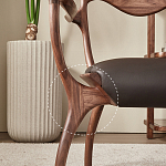 Стул деревянный с мягким сиденьем из коричневой натуральной кожи Moon Walnut Furniture варинант исполнения - 3 | Loft Concept в Санкт-петербурге