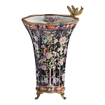 Ваза из фарфора черная с цветочной росписью и бронзовой стрекозой Spring Garden варинант исполнения - 1 | Loft Concept в Санкт-петербурге