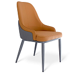 Стул оранжевый с высокой спинкой из искуственной кожи на серых металлических ножках Enigma Orange варинант исполнения - 1 | Loft Concept в Санкт-петербурге