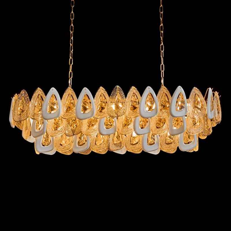 Люстра овальная с многослойными белыми и прозрачными подвесками Character Chandelier Золотой Прозрачный Белый Люстра овальная с многослойными белыми и прозрачными подвесками Character Chandelier Золотой Прозрачный Белый в Санкт-петербурге | Loft Concept