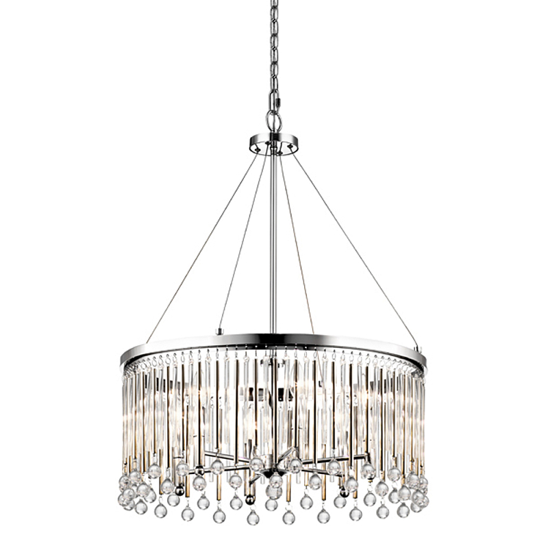 Люстра круглая цвета хром с вертикальными стеклянными трубками и круглыми подвесками Kichler Хром Прозрачное Стекло в Санкт-петербурге | Loft Concept 