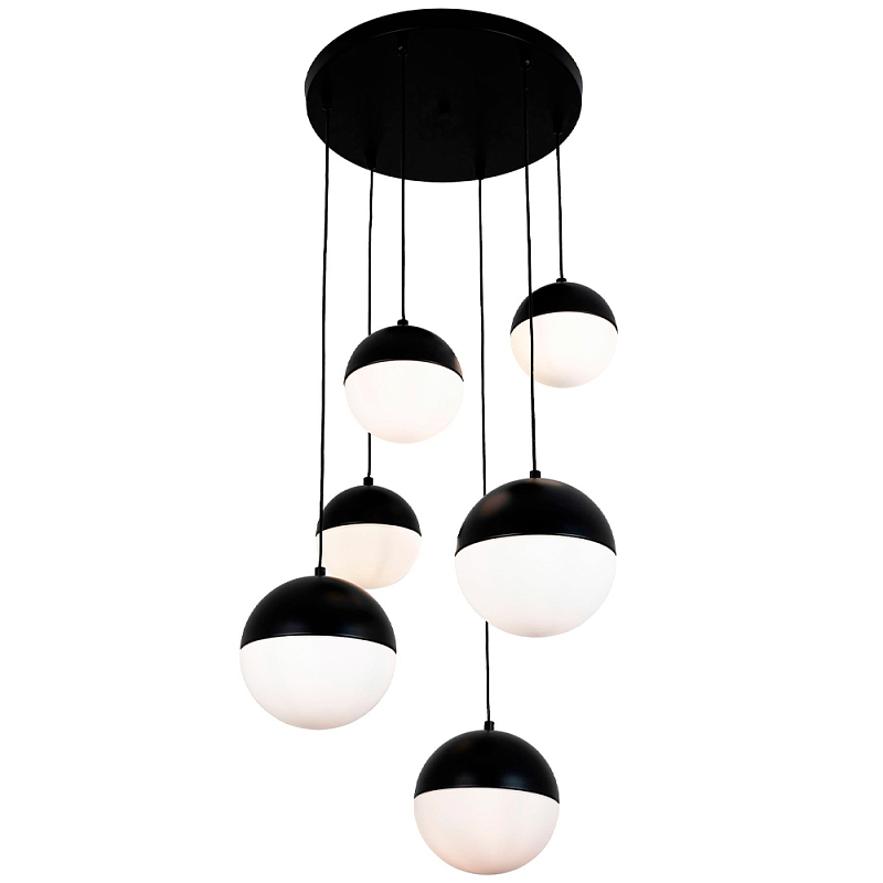 Каскадный светильник с 6-ю плафонами шары Ponzio Flos Cascade  Black Sphere Hanging Lamp Черный Белый в Санкт-петербурге | Loft Concept 