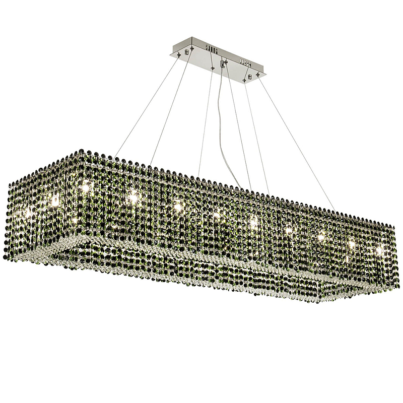 Прямоугольная люстра с хрустальными подвесками Crystal Art Chrome Green Rectangular Chandelier Хром Зеленый в Санкт-петербурге | Loft Concept 