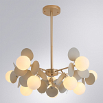 Люстра на штанге с 10-ю белым шарообразным плафоном и декоративными металлическими элементами в виде лепестков серого цвета Matisse варинант исполнения - 2 | Loft Concept в Санкт-петербурге