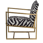 Кресло с металлическим золотистым каркасом и мягкой обивкой с чёрно-белым принтом зебры Wild animals варинант исполнения - 2 | Loft Concept в Санкт-петербурге