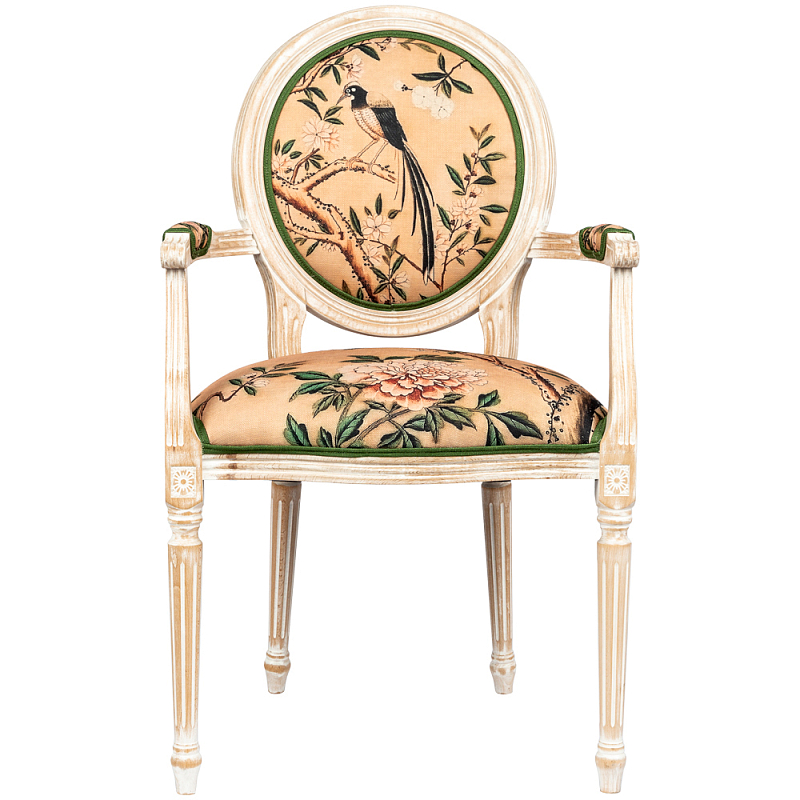 Стул с подлокотниками Beige and Green Chinoiserie Chair Бежевый Зеленый в Санкт-петербурге | Loft Concept 