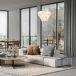 Люстра из белых стеклянных дисков на серебрянном каркасе White Glowing Reflectors варинант исполнения - 2 | Loft Concept в Санкт-петербурге