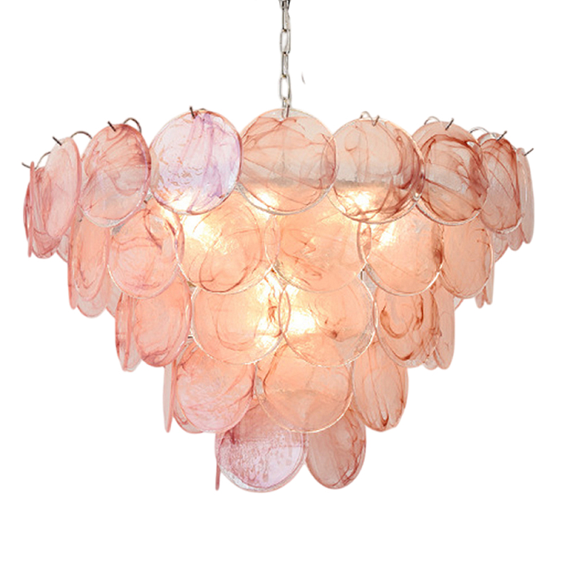 Люстра с каскадом из круглых розовых стеклянных дисков Pink Light Waterfall Розовый Хром Люстра с каскадом из круглых розовых стеклянных дисков Pink Light Waterfall Розовый Хром в Санкт-петербурге | Loft Concept