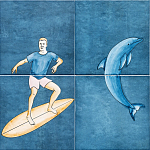 Плитка с узором Дельфин Серфингист варинант исполнения - 1 | Loft Concept в Санкт-петербурге