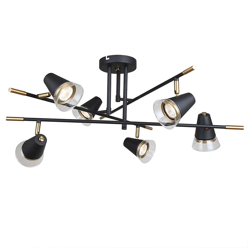 Потолочный светильник с конусообразными плафонами с контрастным сочетанием бронзы и глубоким черным цветом Aurika Черный Прозрачный в Санкт-петербурге | Loft Concept 