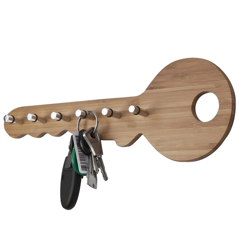 Настенная деревянная вешалка ключница в виде ключа Wooden Key Key Holder Древесина Хром в Санкт-петербурге | Loft Concept 