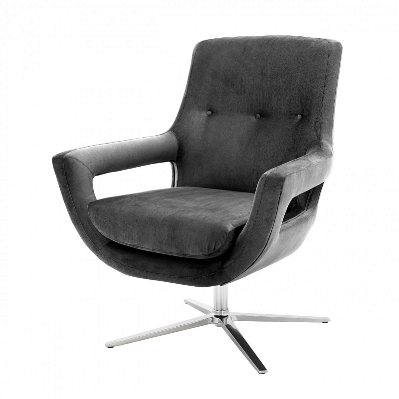 Кресло Eichholtz Swivel Chair Flavio Grey Никель Серый в Санкт-петербурге | Loft Concept 