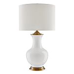 Настольная лампа белого цвета с фарфоровым основанием и латунными акцентами и тканевым абажуром Currey & Company варинант исполнения - 1 | Loft Concept в Санкт-петербурге