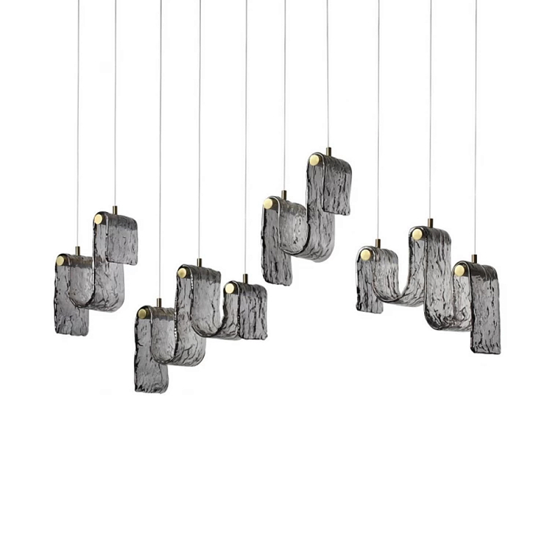 Подвесной светильник линейный с плафонами волнистой формы из фактурного стекла Big Wave Дымчатый (Smoke) Янтарный в Санкт-петербурге | Loft Concept 