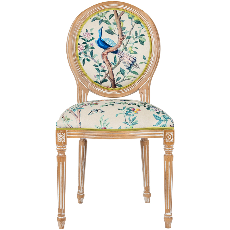 Стул из массива бука бежевый с изображением птиц в саду Beige Green Chinoiserie Blue Bird Chair Бежевый Мульти Салатовый в Санкт-петербурге | Loft Concept 