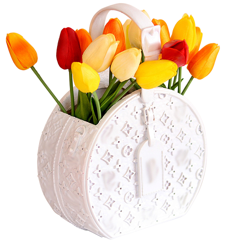 Кашпо для цветов в виде сумки Bag Vase Round White Белый в Санкт-петербурге | Loft Concept 