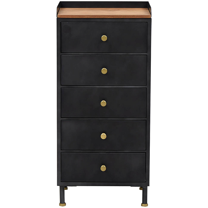 Высокий комод с 5-ю ящиками Cesar Black Chest of Drawers Черный Латунь Древесина в Санкт-петербурге | Loft Concept 